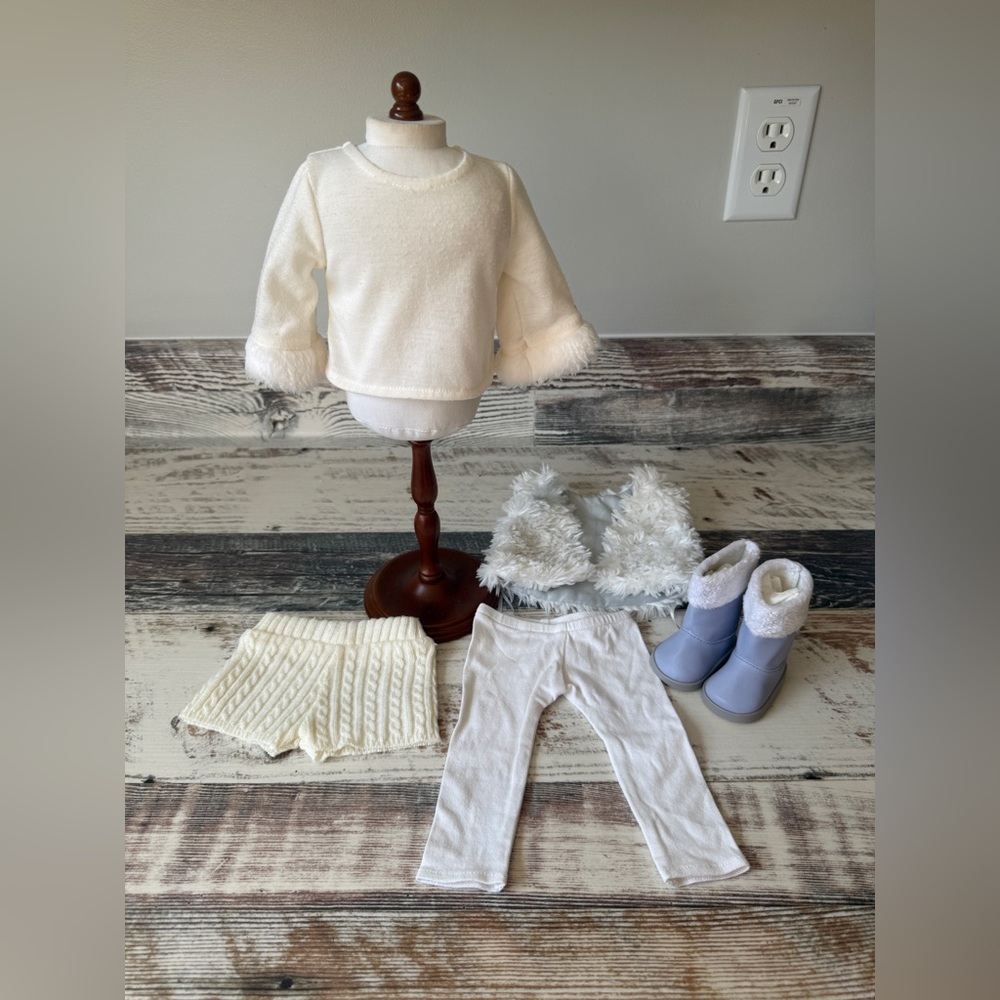 My American Girl Doll WINTER WHITE Outfit + SOFT as SNOW Boots for 18” Dolls